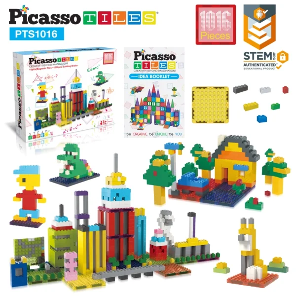PicassoTiles | Magnetische bakstenen en tegelbouwset 1016-delig - Afbeelding 7