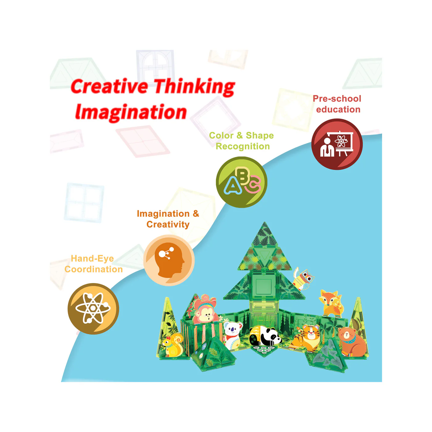 PicassoTiles | Magnetische Figuren Bosdieren 8-delig - Afbeelding 3