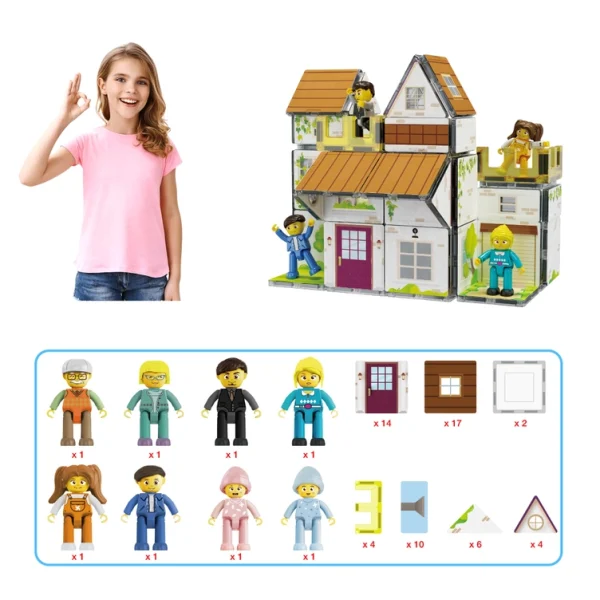 PicassoTiles | Magnetische bouwset poppenhuis 65-delig - Afbeelding 4