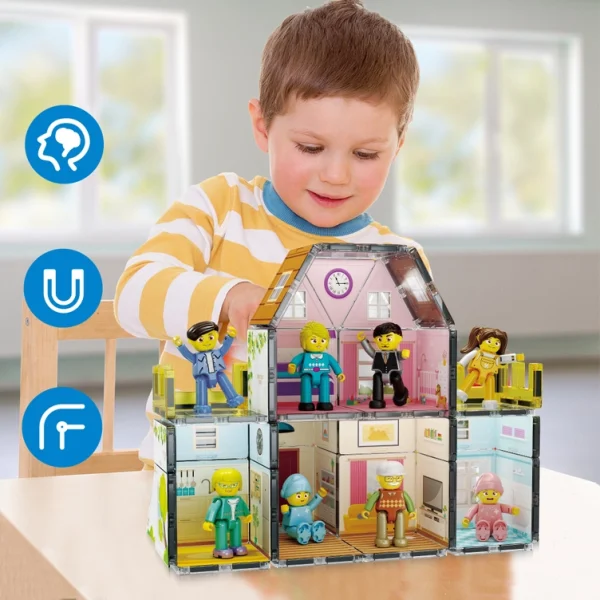 PicassoTiles | Magnetische bouwset poppenhuis 65-delig - Afbeelding 7