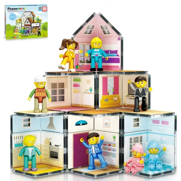 PicassoTiles | Magnetische bouwset poppenhuis 65-delig