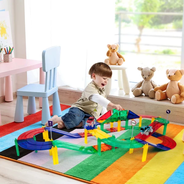 PicassoTiles | Magnetische bouwset Racebaan 50-delig - Afbeelding 4