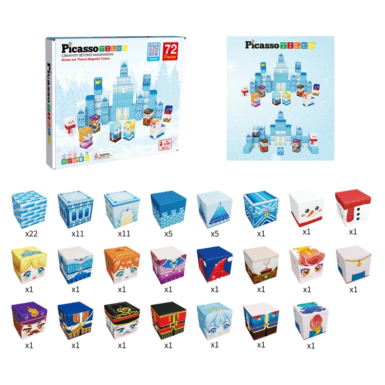 PicassoTiles | Magnetische Bouwset Winterijs thema 72-delig - Afbeelding 7