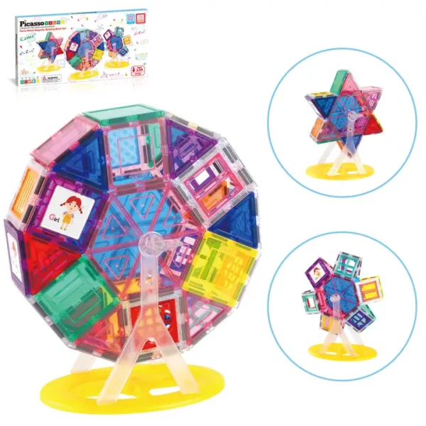 PicassoTiles | Magnetische bouwset - Reuzenrad 63-delig