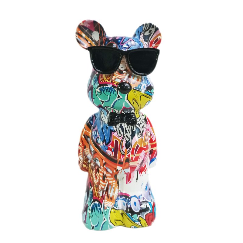 Polyresin Beer Met Bril kleurrijk