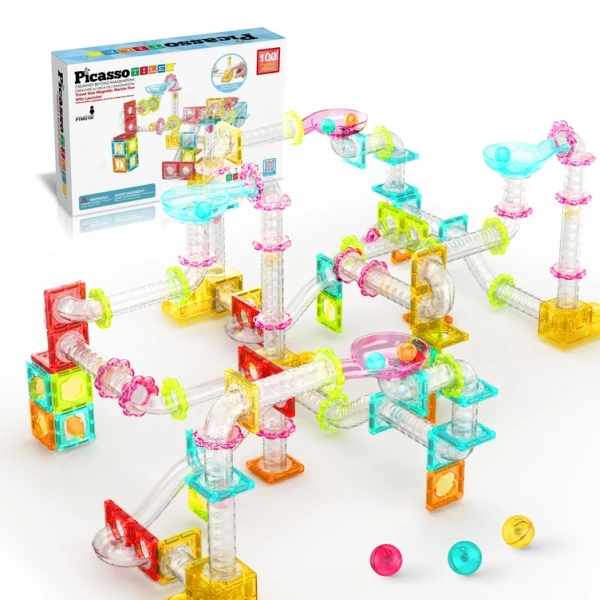 PicassoTiles | Magnetische knikkerbaan Reisvariant 100-delig