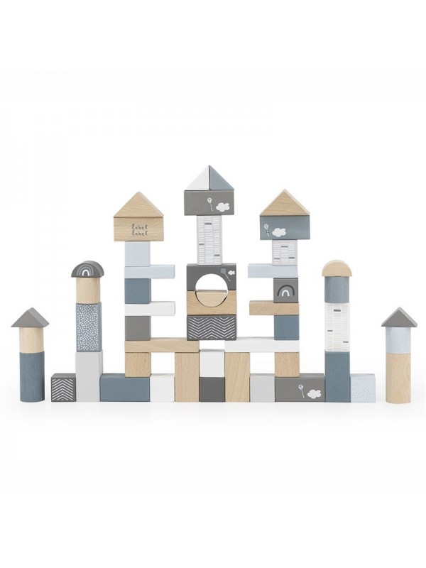 Label Label | Houten Blokken Set Emmer - Blauw
