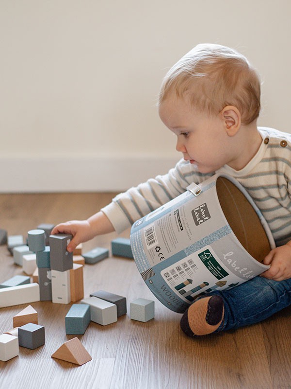 Label Label | Houten Blokken Set Emmer - Blauw - Afbeelding 2