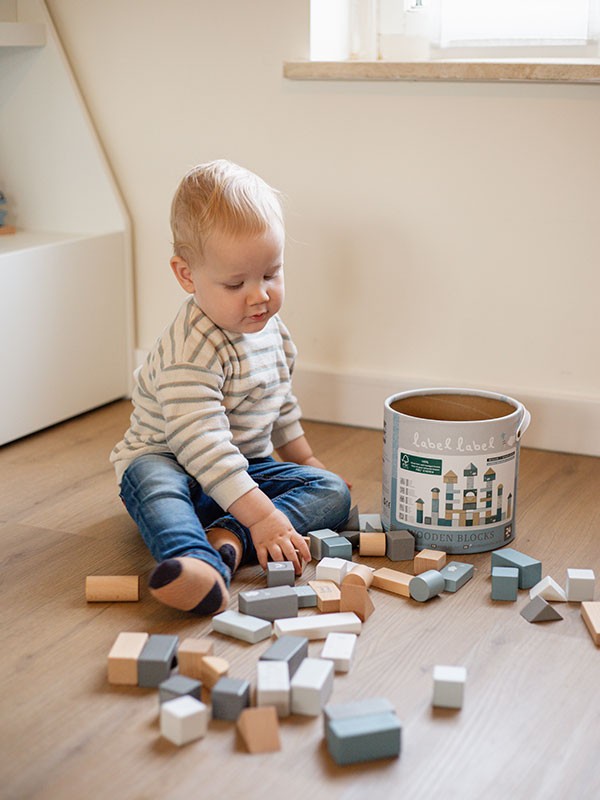 Label Label | Houten Blokken Set Emmer - Blauw - Afbeelding 4